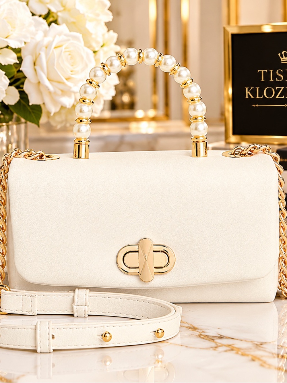 INC International Concepts Pearl Handle Crossbody Bag in Cream - Picture 2 of 4